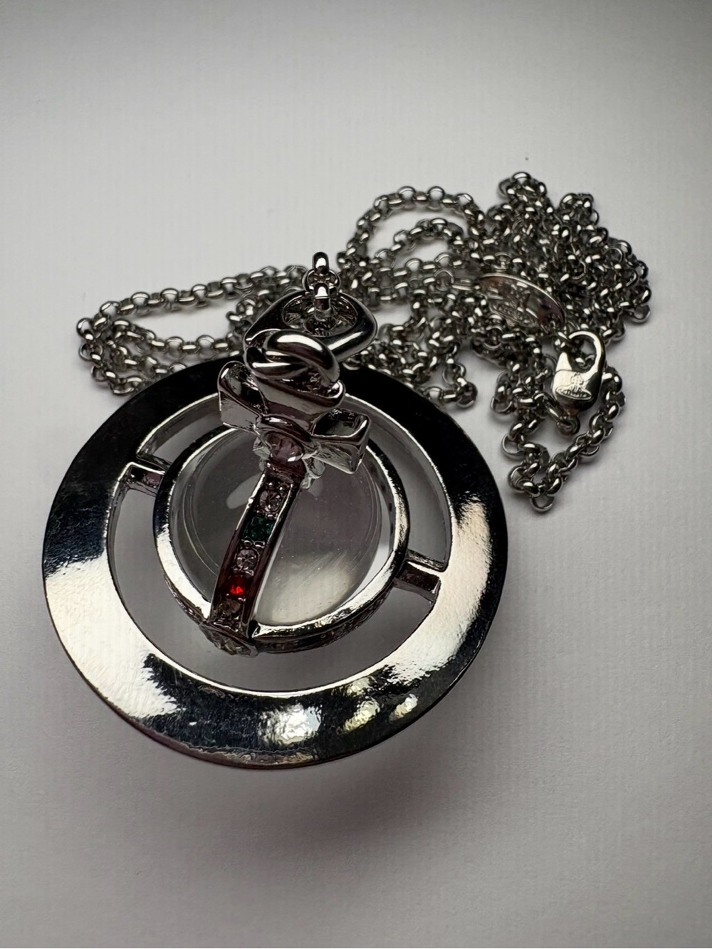 Silver-Tone Pendant Necklace with Multicolor Stone Accents